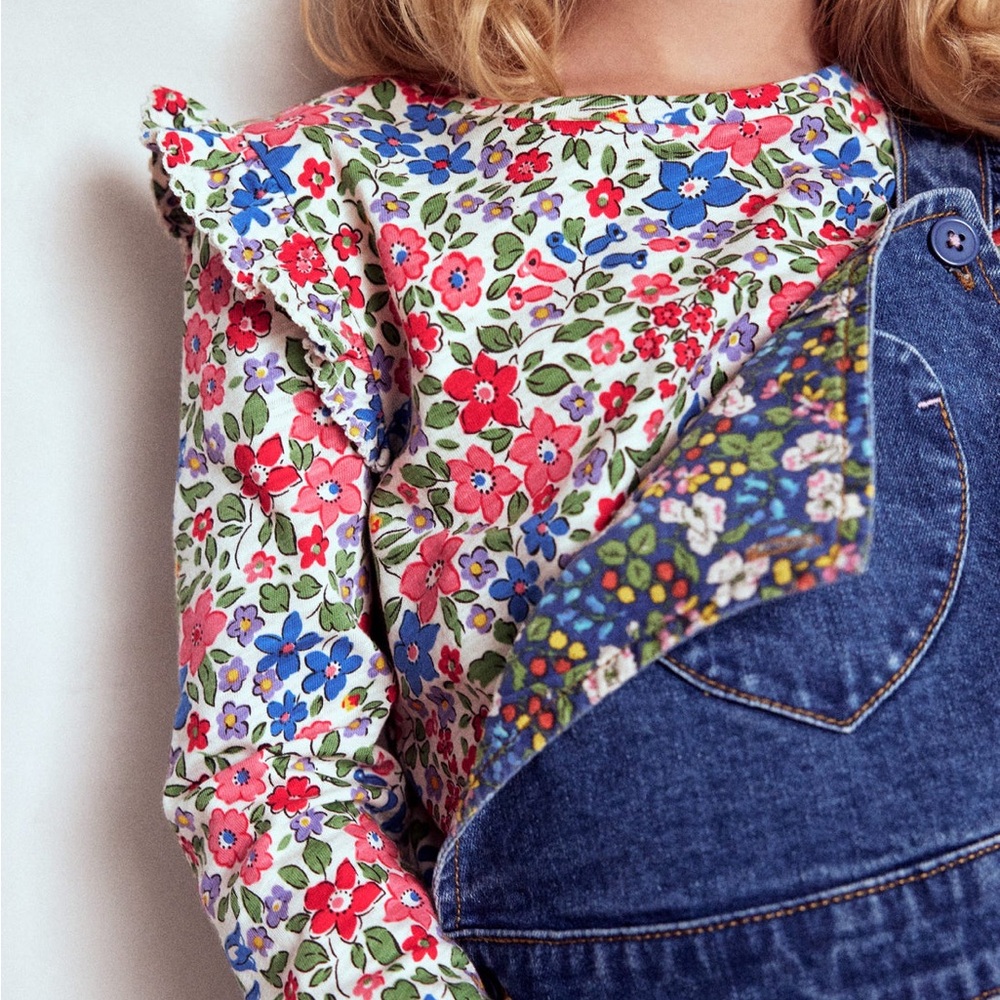 NWT floral frill sleeve slub top 6-7 yrs